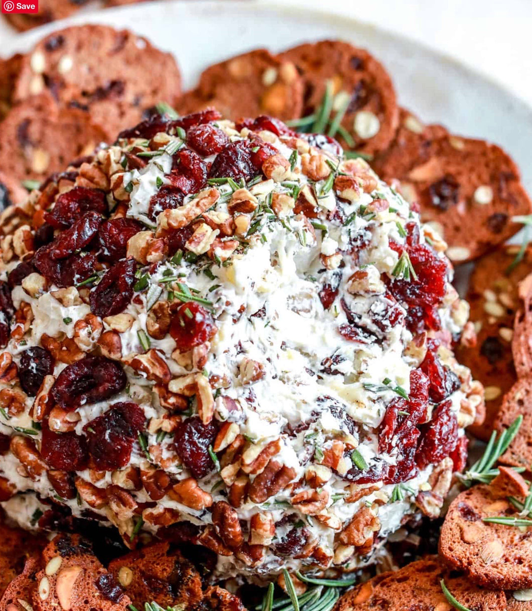 Holiday Cheeseball with dried cranberries and toasted pecans